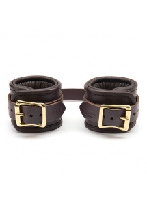 Luksusowe kajdanki ze skóry - Coco de Mer Leather Wrist Cuffs L/XL Brown  