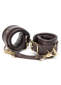 Luksusowe kajdanki ze skóry - Coco de Mer Leather Wrist Cuffs L/XL Brown  