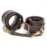 Luksusowe kajdanki ze skóry - Coco de Mer Leather Wrist Cuffs L/XL Brown  