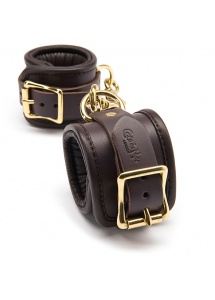 Luksusowe kajdanki ze skóry - Coco de Mer Leather Wrist Cuffs L/XL Brown  