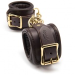 Luksusowe kajdanki ze skóry - Coco de Mer Leather Wrist Cuffs L/XL Brown  