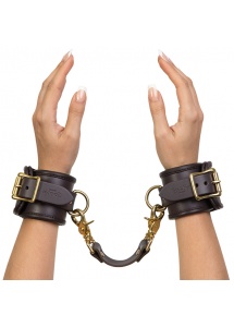 Luksusowe kajdanki ze skóry - Coco de Mer Leather Wrist Cuffs L/XL Brown  