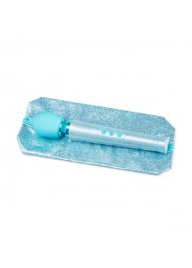 Masażer różdżka błyszczący brokatem - Le Wand Petite All That Glimmers Rechargeable Vibrating Massager Niebieski