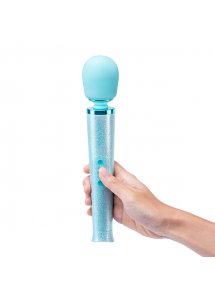 Masażer różdżka błyszczący brokatem - Le Wand Petite All That Glimmers Rechargeable Vibrating Massager Niebieski