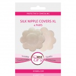 Niewidoczne nakładki jedwabne na sutki - Bye Bra Silk - Cieliste 4 pary - duże XL