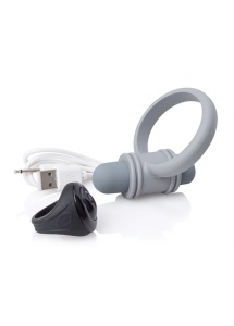 Pierścień erekcyjny do stymulacji krocza, z pilotem - The Screaming O Charged Remote Control Bullet and Ring for Him  Szary