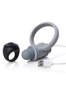 Pierścień erekcyjny do stymulacji krocza, z pilotem - The Screaming O Charged Remote Control Bullet and Ring for Him  Szary