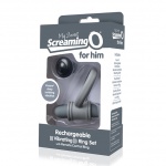 Pierścień erekcyjny do stymulacji krocza, z pilotem - The Screaming O Charged Remote Control Bullet and Ring for Him  Szary