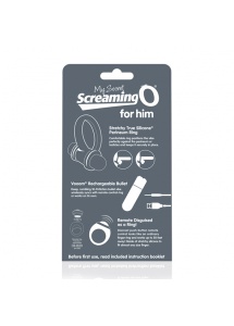 Pierścień erekcyjny do stymulacji krocza, z pilotem - The Screaming O Charged Remote Control Bullet and Ring for Him  Szary