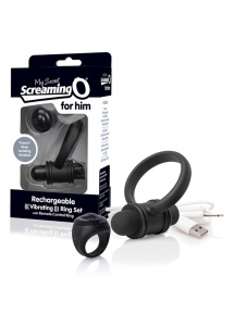 Pierścień erekcyjny do stymulacji krocza, z pilotem - The Screaming O Charged Remote Control Bullet and Ring for Him  Czarny