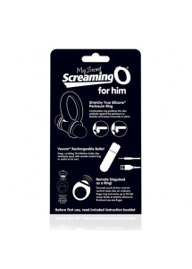 Pierścień erekcyjny do stymulacji krocza, z pilotem - The Screaming O Charged Remote Control Bullet and Ring for Him  Czarny