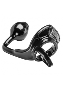 Pierścień erekcyjny z plugiem - Perfect Fit Armour Tug Lock  czarny