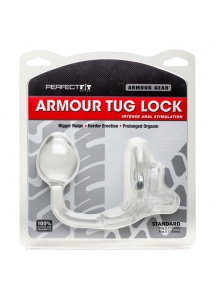 Pierścień erekcyjny z plugiem - Perfect Fit Armour Tug Lock  przezroczysty