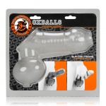 Pierścień na jądra z nakładką do masturbacji - Oxballs Sackjack Wearable Jackoff Sheath Clear Frost  