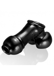 Pierścień na jądra z nakładką do masturbacji - Oxballs Sackjack Wearable Jackoff Sheath Czarny