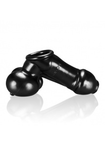 Pierścień na jądra z nakładką do masturbacji - Oxballs Sackjack Wearable Jackoff Sheath Czarny