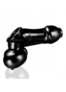 Pierścień na jądra z nakładką do masturbacji - Oxballs Sackjack Wearable Jackoff Sheath Czarny