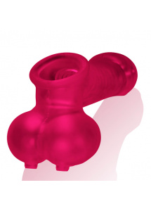 Pierścień na jądra z nakładką do masturbacji - Oxballs Sackjack Wearable Jackoff Sheath Różowy