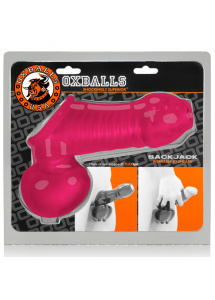 Pierścień na jądra z nakładką do masturbacji - Oxballs Sackjack Wearable Jackoff Sheath Różowy