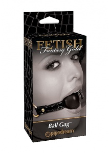 PIPEDREAM Fetish Fantasy Gold - Elagancki knebel złote pierścienie skórzany