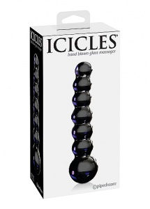 Pipedream Icicles - Plug Dildo szklany No. 51 czarny prążek 15,5 cm