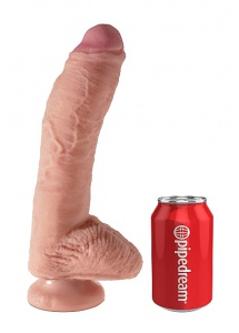 Pipedream King Cock - Mięsiste (fat) dildo dual-density z jądrami JAK PRAWDZIWE naturalne TPE FANTA 25cm (10")