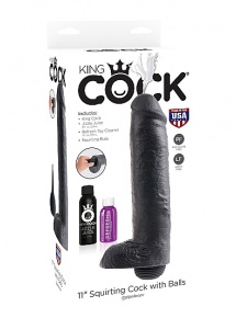 Pipedream King Cock - dildo z wytryskiem  + sztuczna sperma - czarne PVC - 28cm (11")