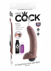 Pipedream King Cock - dildo z wytryskiem + sztuczna sperma - brązowe - 23cm (9")