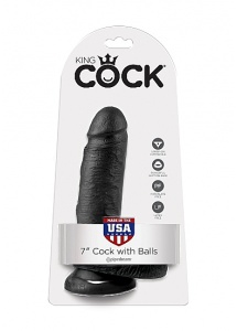 Pipedream King Cock - dildo realistyczne z jądrami, CZARNE PVC - 19cm (7")