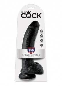 Pipedream King Cock -  dildo realistyczne duże CZARNE  z jądrami PVC - 23cm (9")
