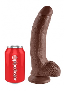 Pipedream King Cock - dildo realistyczne duże BRĄZOWE  z jądrami PVC - 23cm (9")