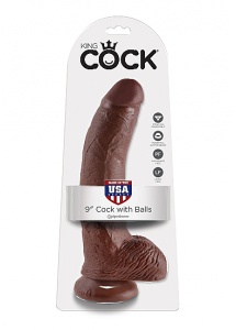 Pipedream King Cock - dildo realistyczne duże BRĄZOWE  z jądrami PVC - 23cm (9")