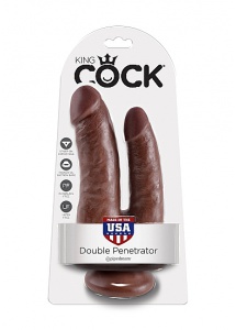 Pipedream King Cock - dildo realistyczne duże PODWÓJNE brązowe PVC - 22cm