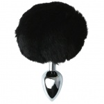 Plug metalowy z ogonkiem pomponem - Sportsheets Sincerely Metal Bunny Butt Plug Czarny