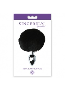 Plug metalowy z ogonkiem pomponem - Sportsheets Sincerely Metal Bunny Butt Plug Czarny