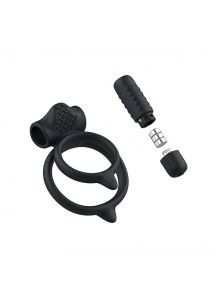 Podwójny pierścień z wibracjami - B Swish bcharmed Basic Plus Dual Cock Ring   Czarny