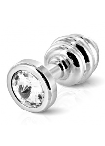 Prążkowany ozdobny plug analny - Diogol Ano Butt Plug Ribbed  Silver Plated 35mm Srebrny