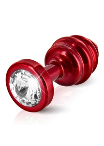 Prążkowany ozdobny plug analny - Diogol Ano Butt Plug Ribbed  Red 35mm Czerwony
