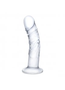 Realistyczne dildo z żyłami - Glass Curved Realistic Glass Dildo With Veins  
