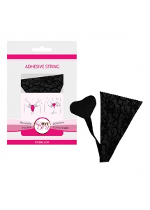 Stringi bezszwowe samonośne - Bye Bra Adhesive String Lace Finish   Czarny