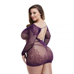 Sukienka koszulka pełna haftowanych detali i siateczki - Lapdance Long Sleeve Lace Mini Dress   L/XL Fioletowy