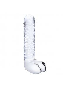 Szklane realistyczne dildo z jądrami - Glass Realistic Ribbed Glass G-Spot Dildo with Balls  