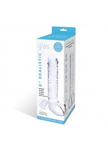 Szklane realistyczne dildo z jądrami - Glass Realistic Ribbed Glass G-Spot Dildo with Balls  