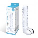 Szklane realistyczne dildo z jądrami - Glass Realistic Ribbed Glass G-Spot Dildo with Balls  
