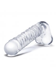 Szklane realistyczne dildo z jądrami - Glass Realistic Ribbed Glass G-Spot Dildo with Balls  