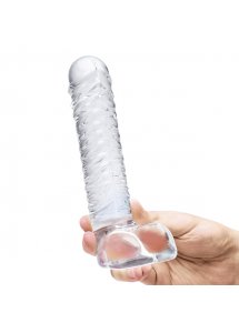 Szklane realistyczne dildo z jądrami - Glass Realistic Ribbed Glass G-Spot Dildo with Balls  