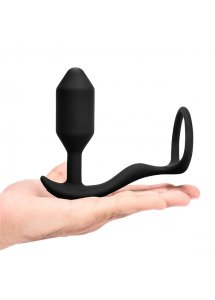 Wibrujący korek analny z pierścieniem na penisa - B-Vibe Vibrating Snug & Tug M  