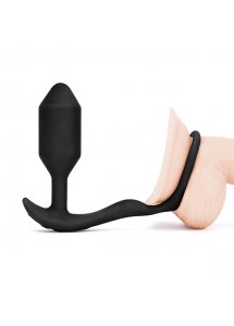 Wibrujący korek analny z pierścieniem na penisa - B-Vibe Vibrating Snug & Tug M  