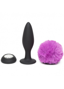 Wibrujący ozdobny korek analny - Happy Rabbit Rechargeable Vibrating Butt Plug Black & Purple M