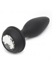 Wibrujący ozdobny korek analny - Happy Rabbit Rechargeable Vibrating Butt Plug Black & Purple M